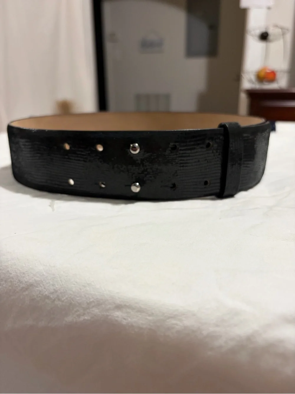 Ann Taylor Classic 90s Leather Double Stud Belt Wide Waist Black Western Boho S